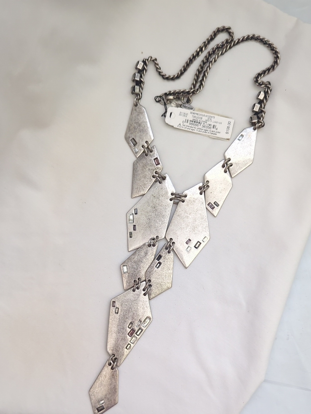Kensie Silver Geometric Linked Statement Necklace